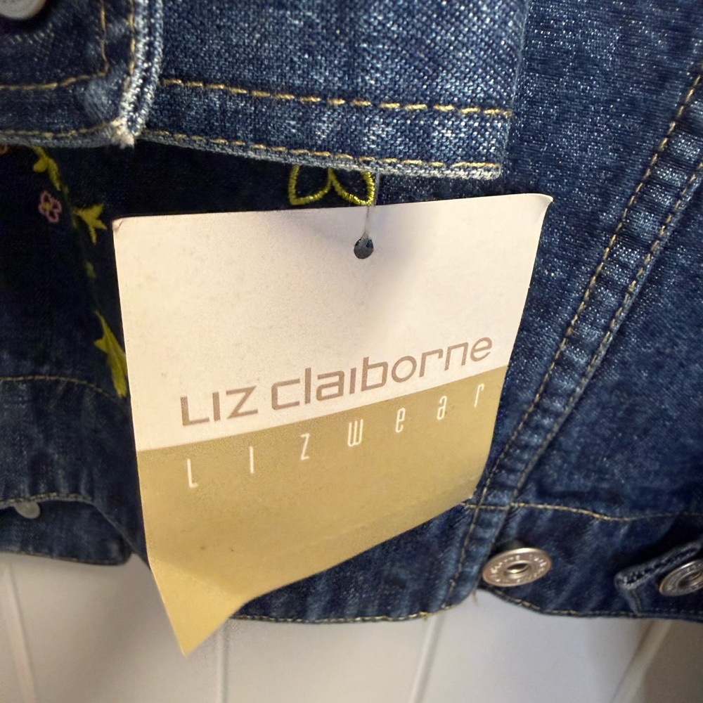 Vintage Liz Claiborne Denim Jacket Embroidered Flowers Sz X-Large New With Tags - Picture 8 of 14